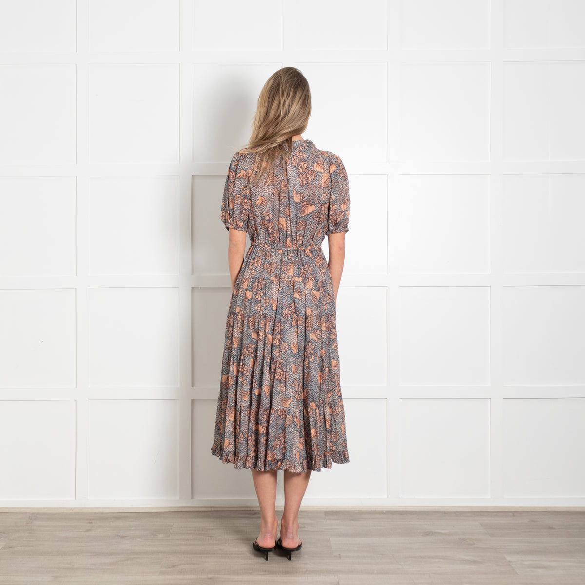 Ulla Johnson Orange and Teal Floral Tiered Dress