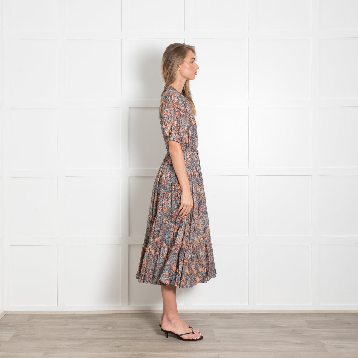 Ulla Johnson Orange and Teal Floral Tiered Dress