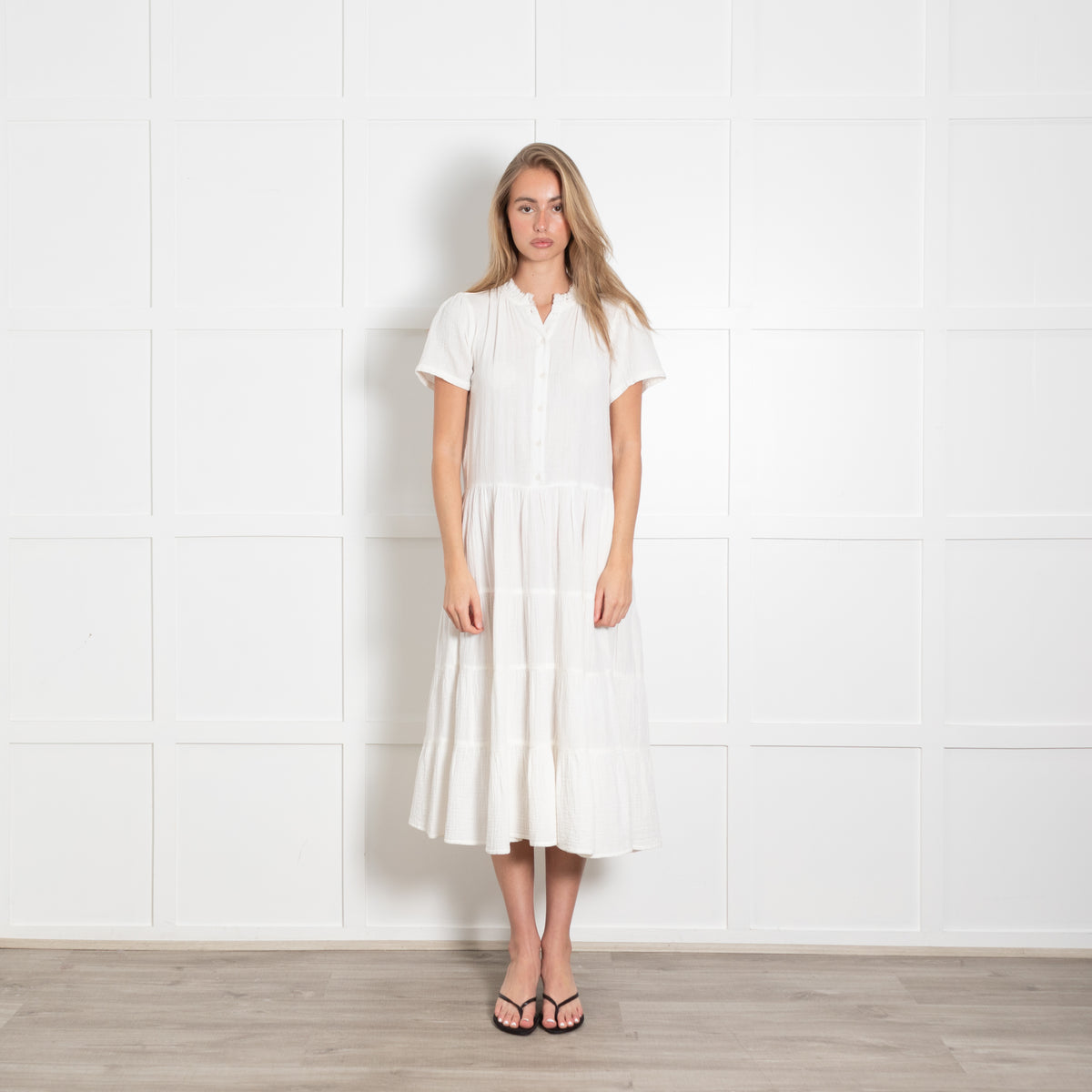 Project AJ117 White Cheesecloth Tiered Dress