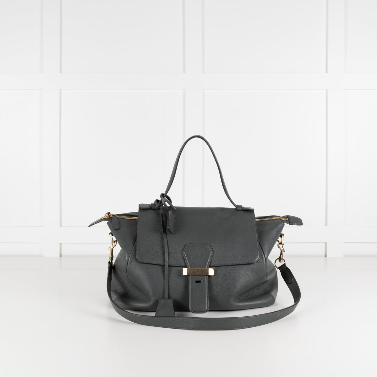 Smythson Grey Berkeley Satchel Bag