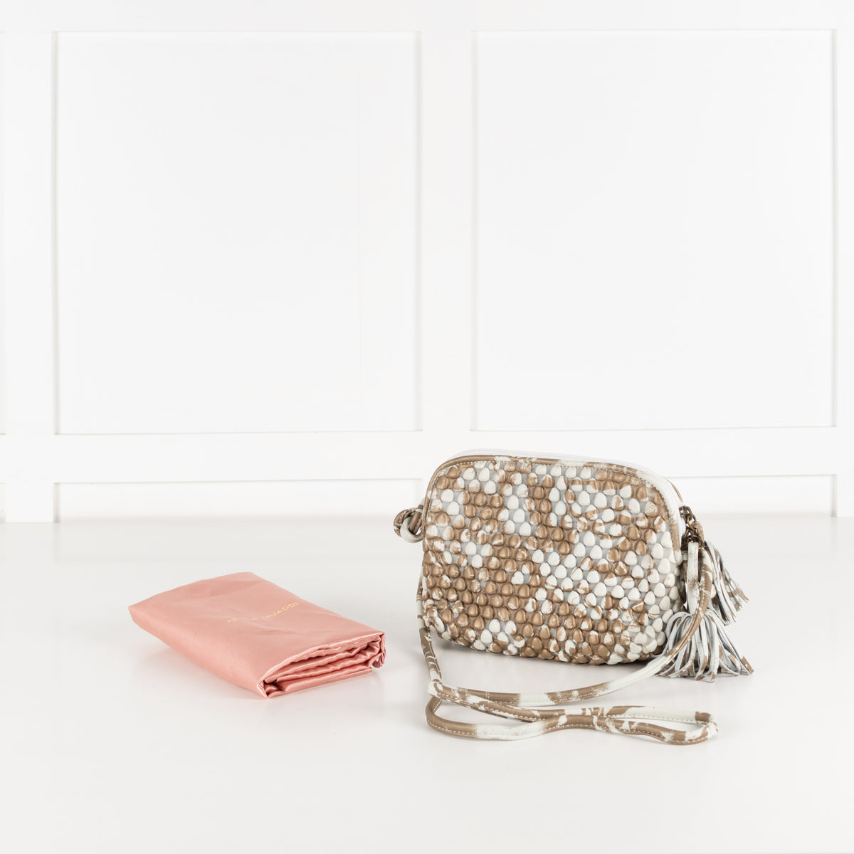 Tissa Fontaneda  White And Gold Tasselled Crossbody Bag