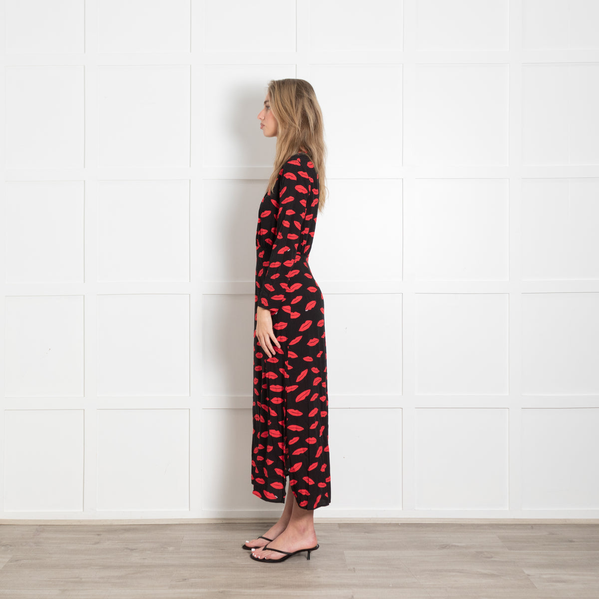 Rixo Black Dress With Red Lip Pattern