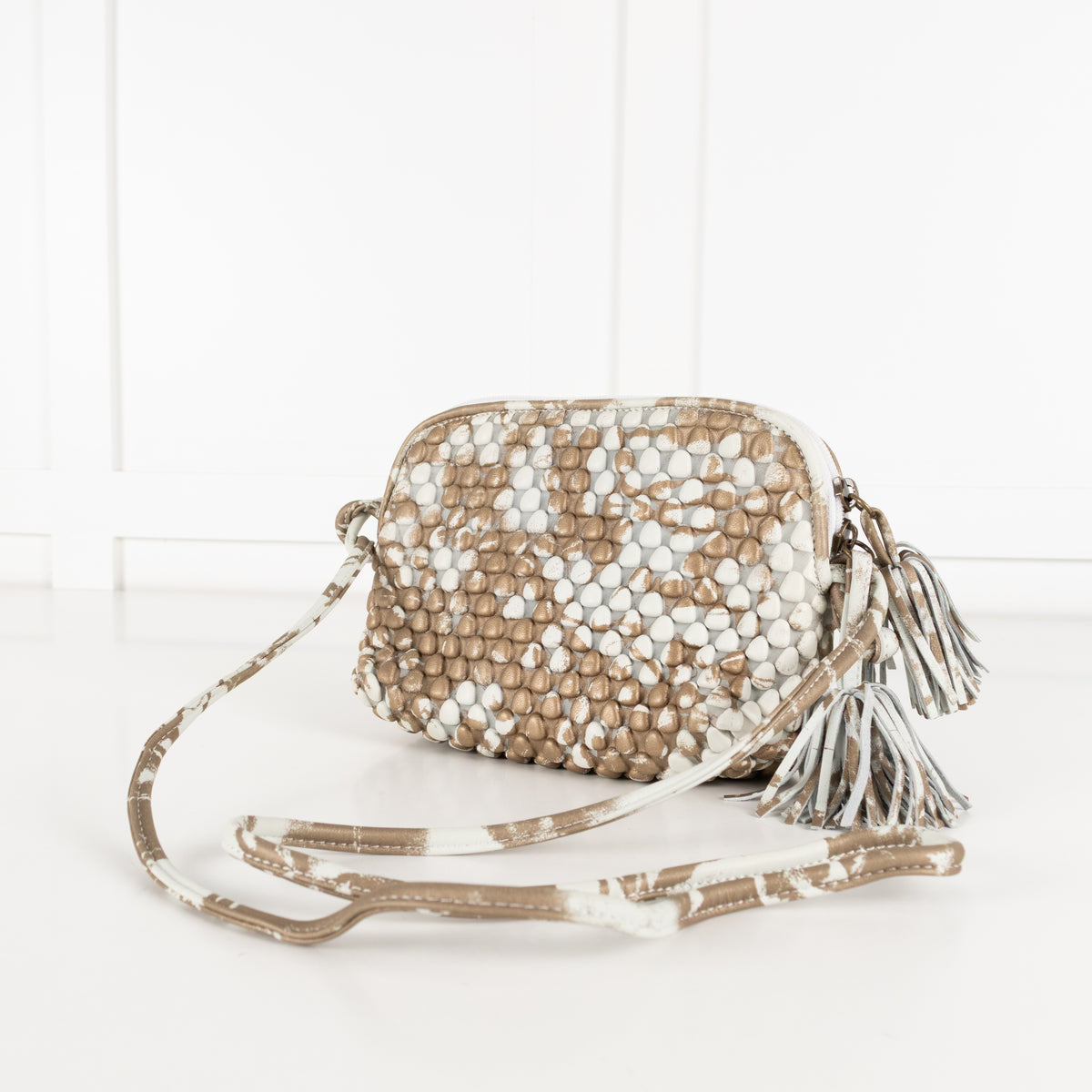 Tissa Fontaneda  White And Gold Tasselled Crossbody Bag