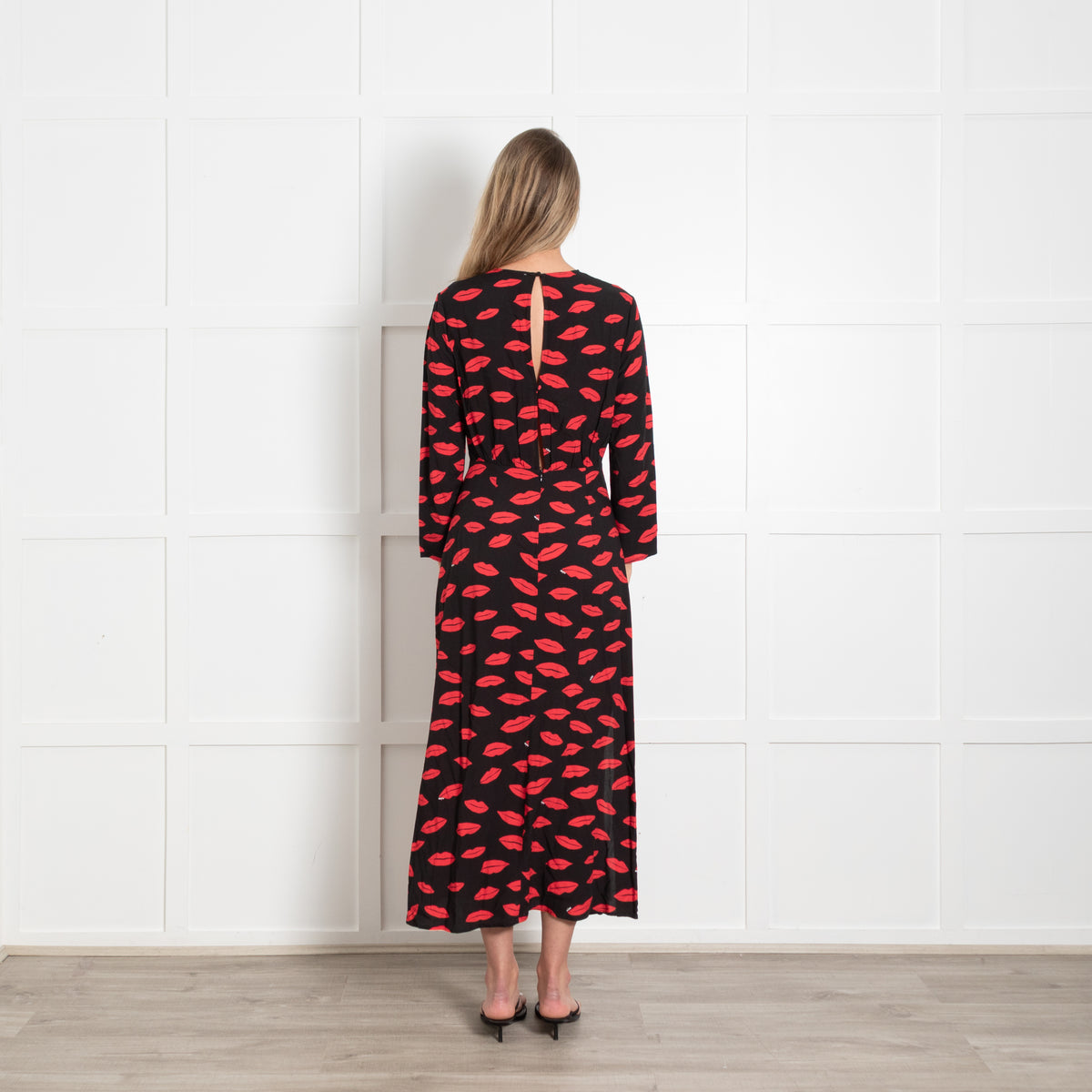 Rixo Black Dress With Red Lip Pattern