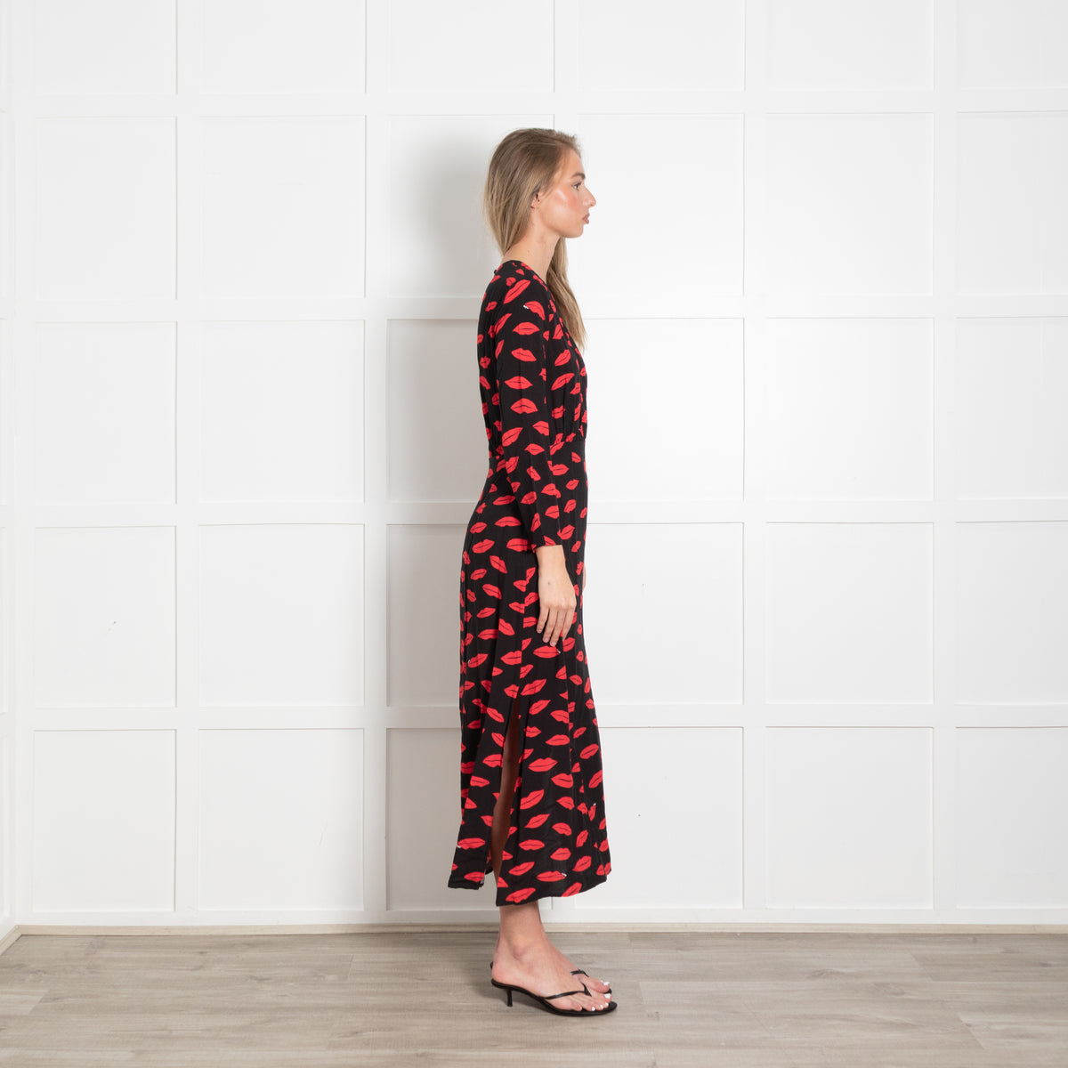 Rixo Black Dress With Red Lip Pattern