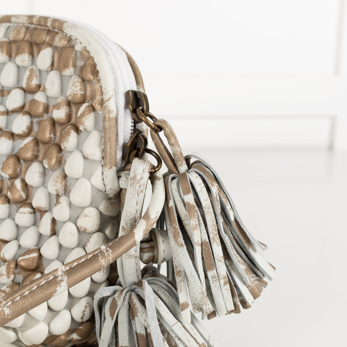 Tissa Fontaneda  White And Gold Tasselled Crossbody Bag