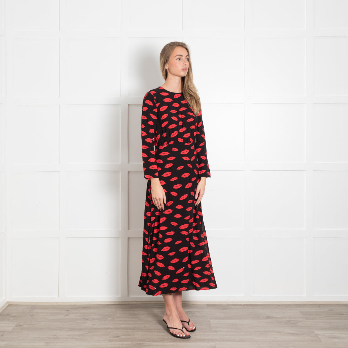 Rixo Black Dress With Red Lip Pattern
