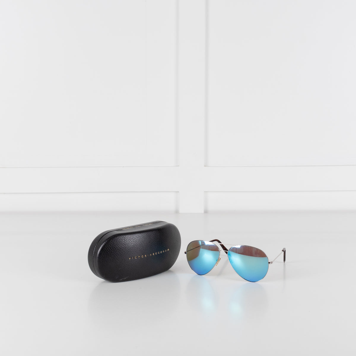 Victoria Beckham Silver Frame & Blue Lens Aviator Sunglasses