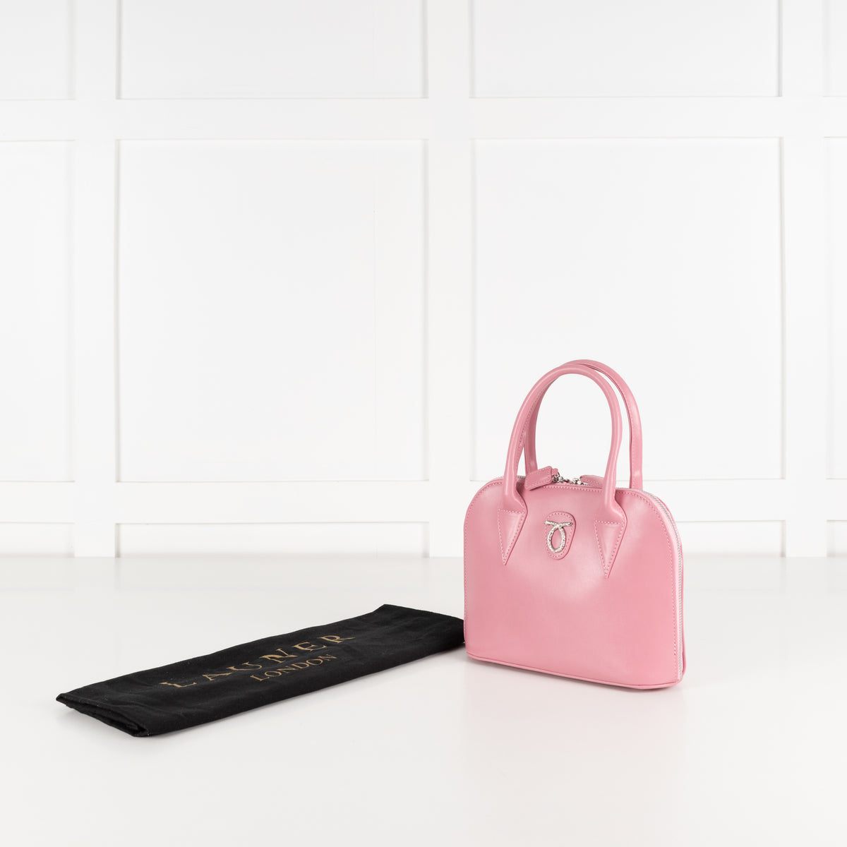 Launer London Pink Leather Silver Hardware Mimi Bag