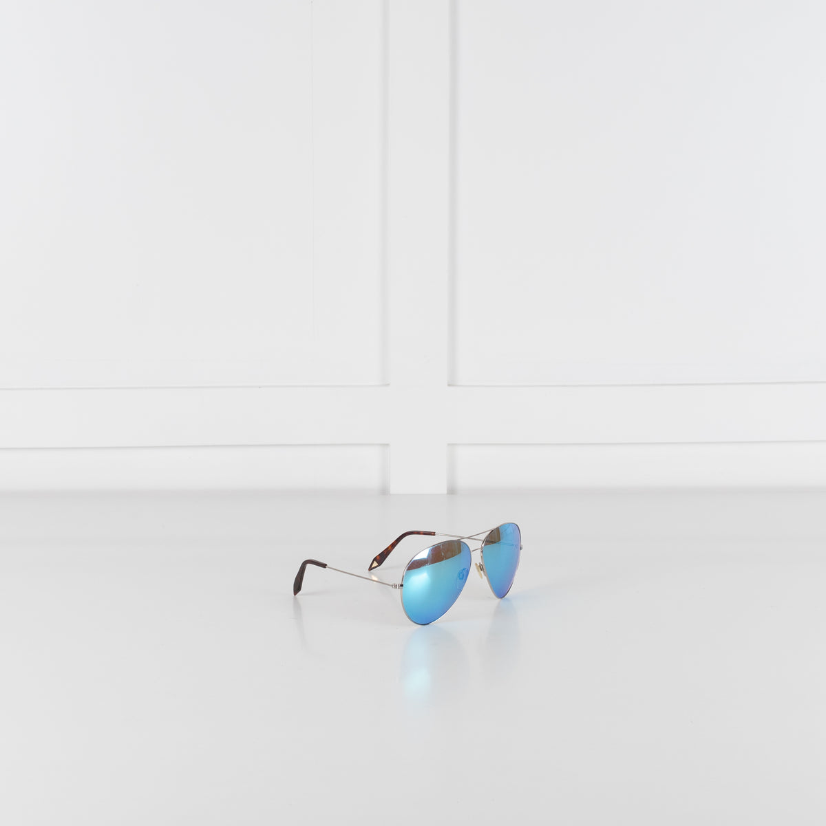 Victoria Beckham Silver Frame & Blue Lens Aviator Sunglasses