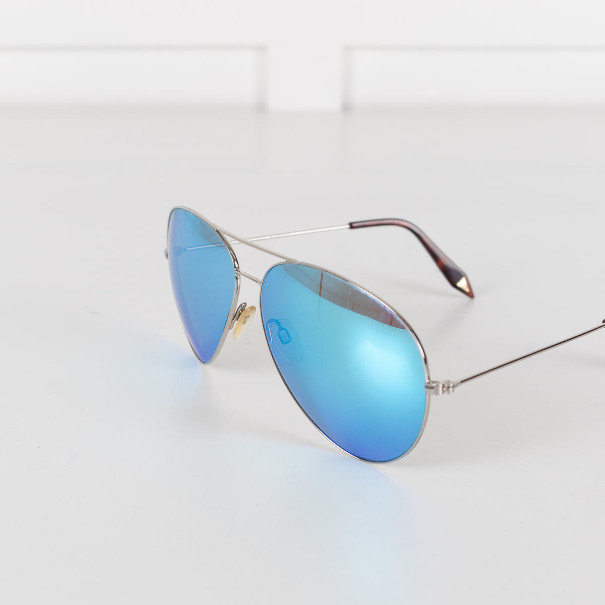 Victoria Beckham Silver Frame & Blue Lens Aviator Sunglasses