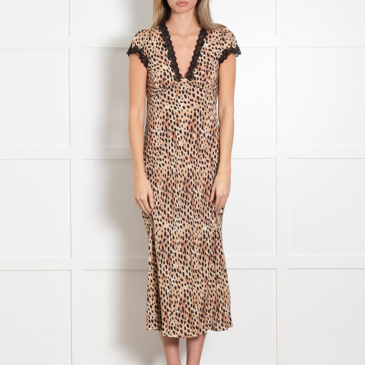 Rixo Leopard Dress With Black Lace Detail