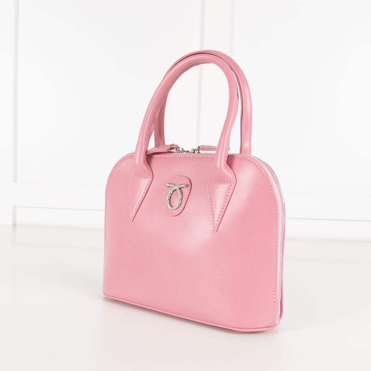 Launer London Pink Leather Silver Hardware Mimi Bag