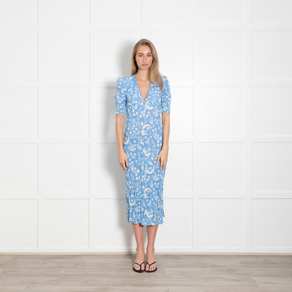 Rixo Pale Blue With White Pattern Dress