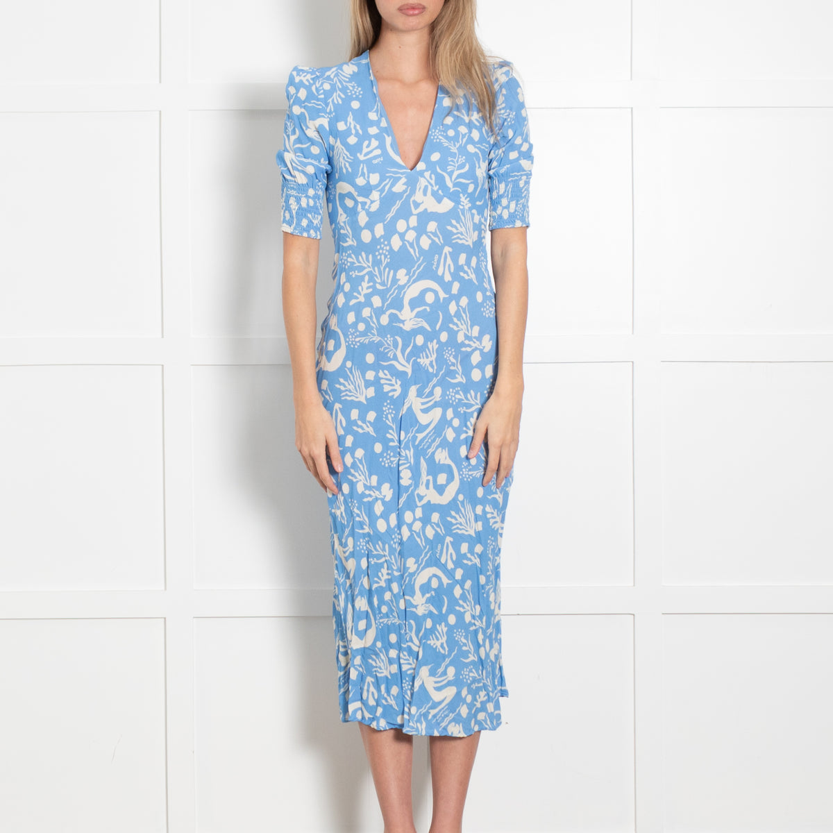 Rixo Pale Blue With White Pattern Dress