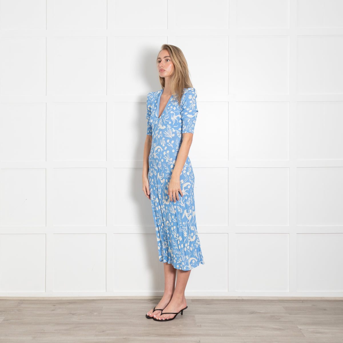 Rixo Pale Blue With White Pattern Dress