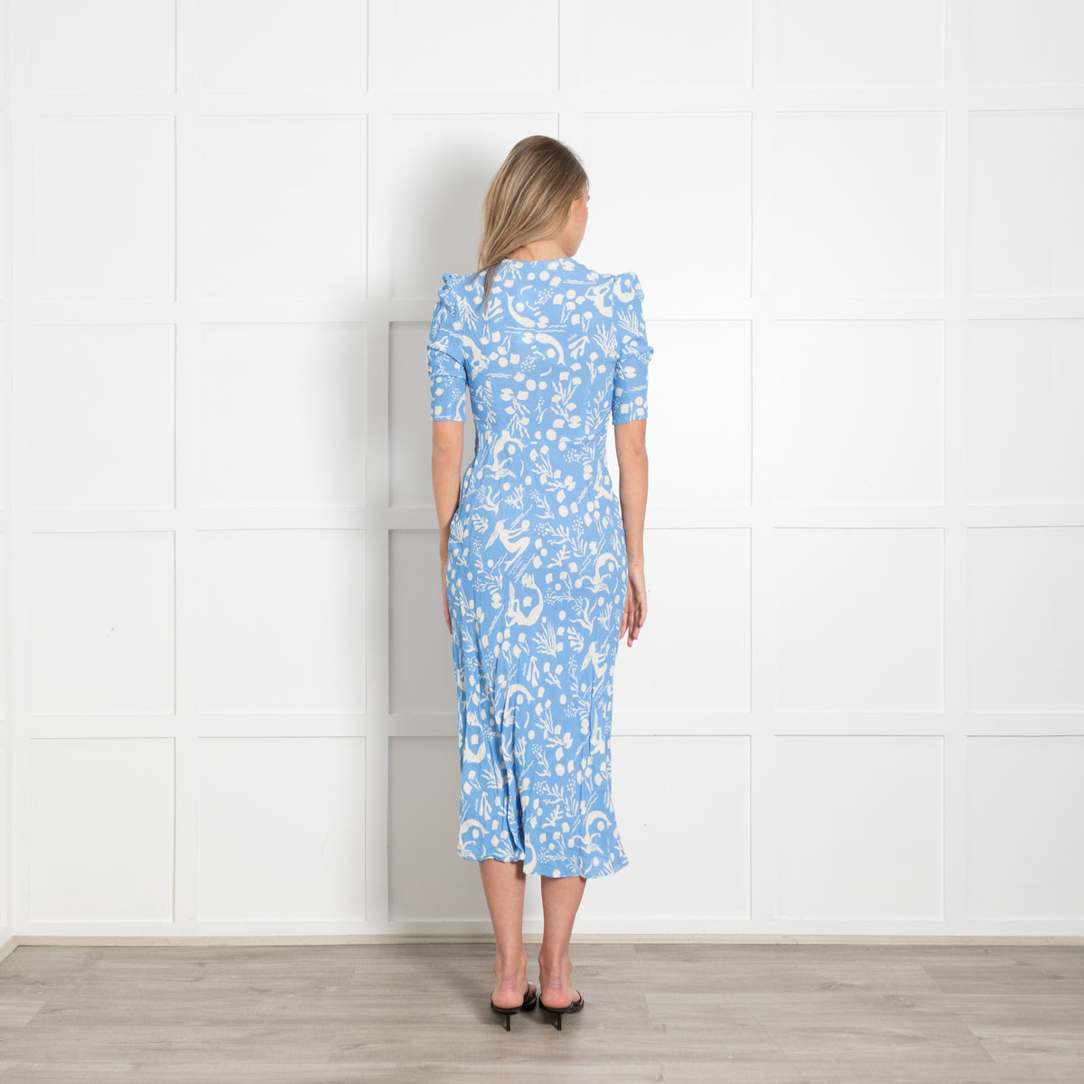 Rixo Pale Blue With White Pattern Dress