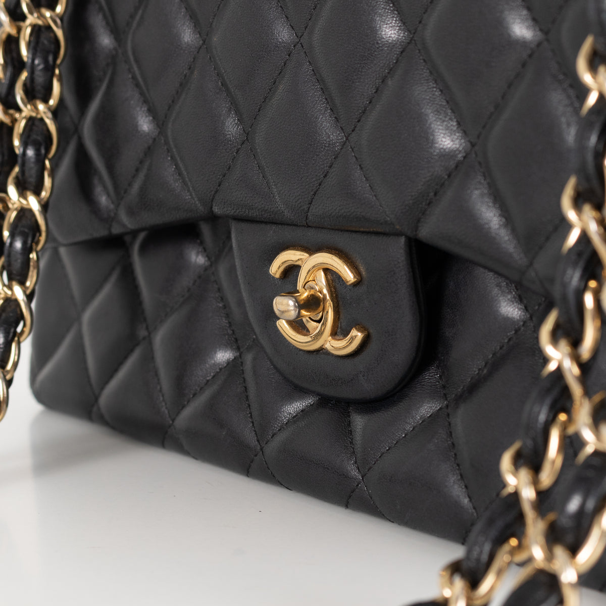 Chanel Black Lambskin Jumbo Matelasse Double Flap Double