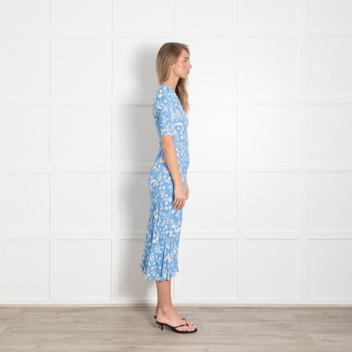 Rixo Pale Blue With White Pattern Dress