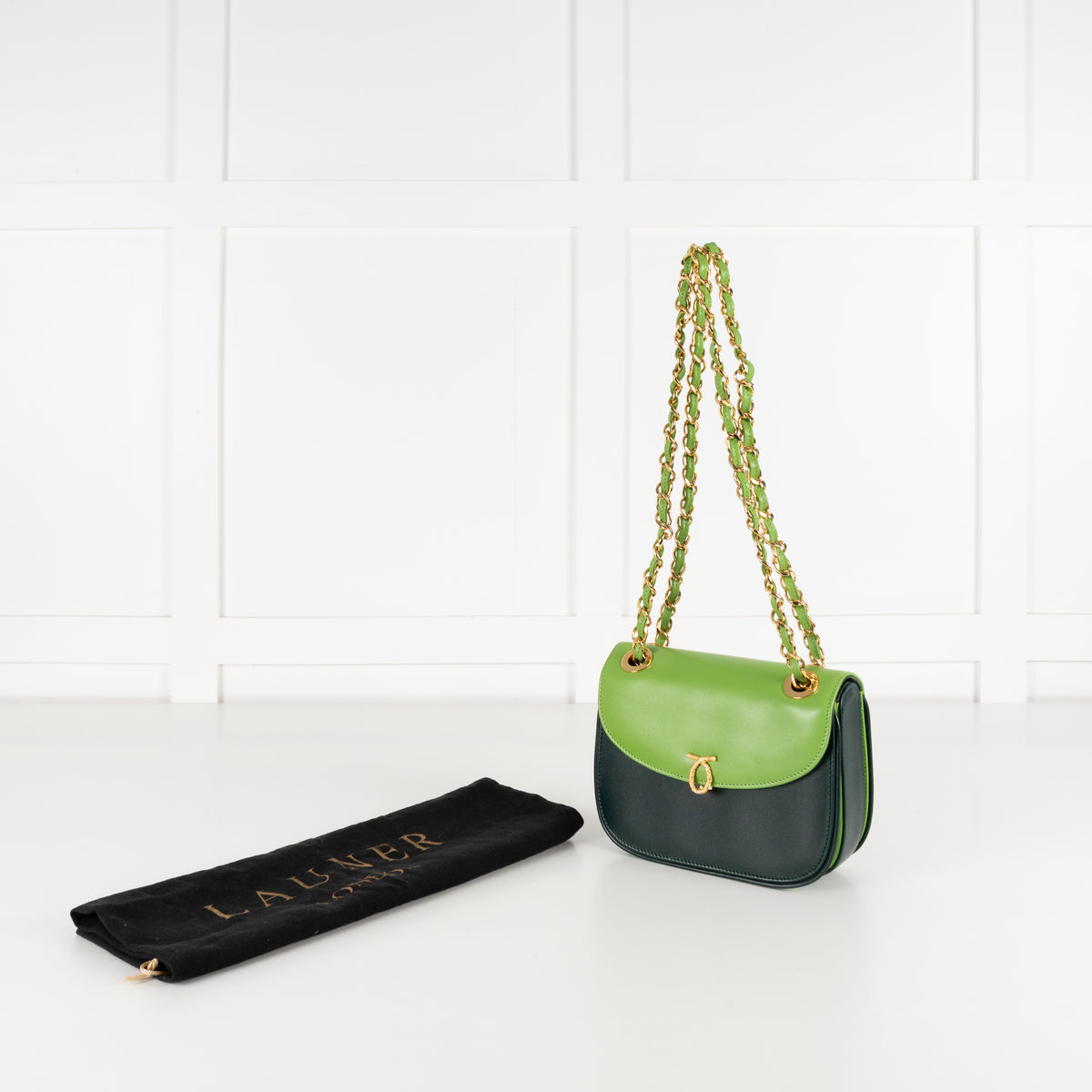 Launer London Forest Green Lime Green Gold Hardware Judi Bag