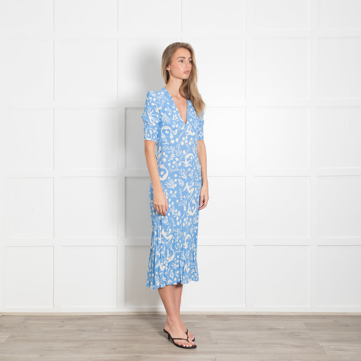 Rixo Pale Blue With White Pattern Dress