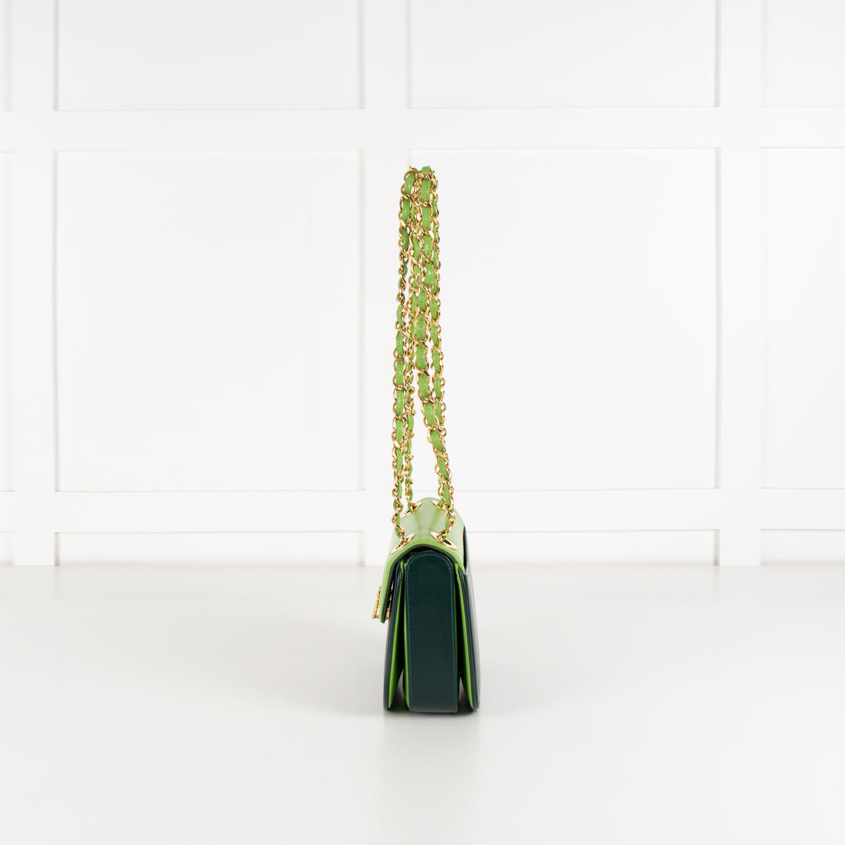 Launer London Forest Green Lime Green Gold Hardware Judi Bag