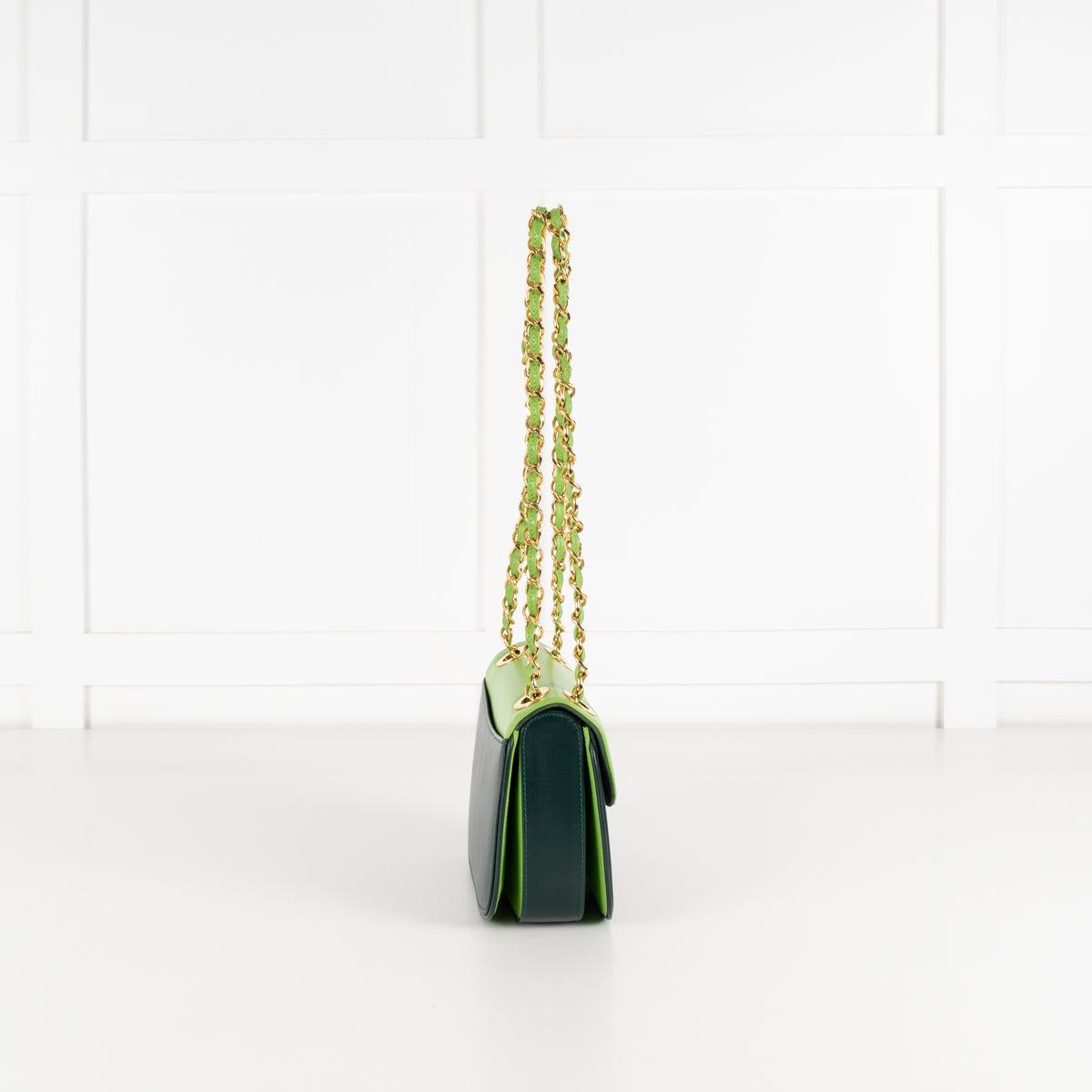 Launer London Forest Green Lime Green Gold Hardware Judi Bag