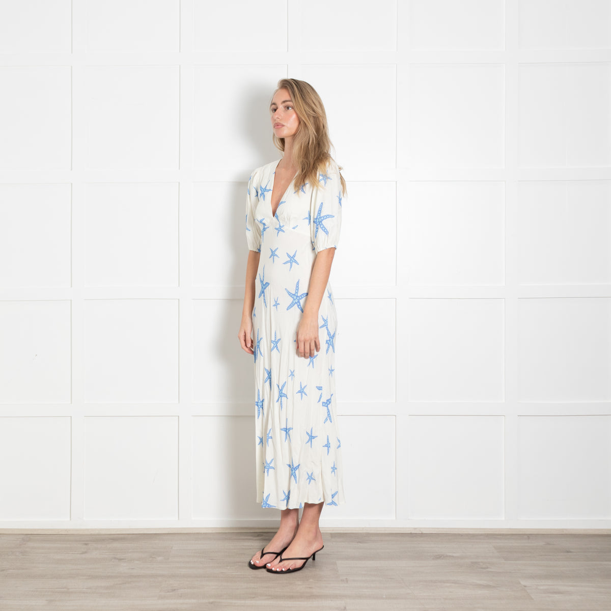 Rixo White Dress With Blue Sea Shells