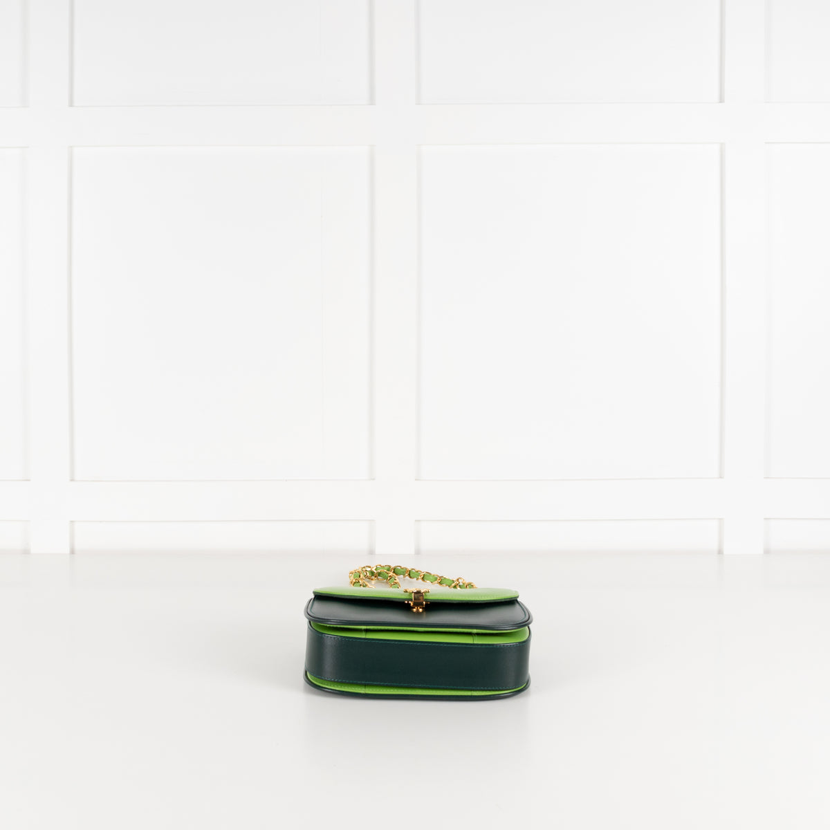 Launer London Forest Green Lime Green Gold Hardware Judi Bag