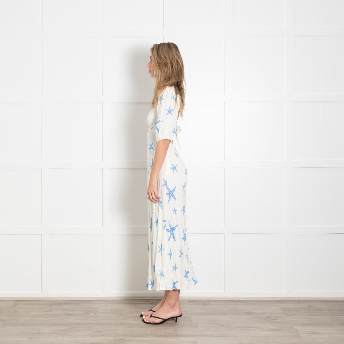 Rixo White Dress With Blue Sea Shells
