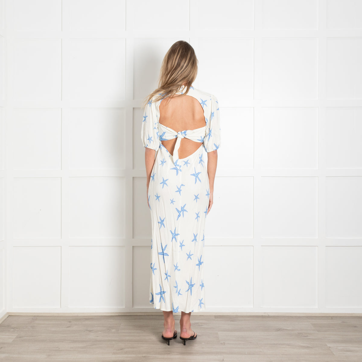 Rixo White Dress With Blue Sea Shells