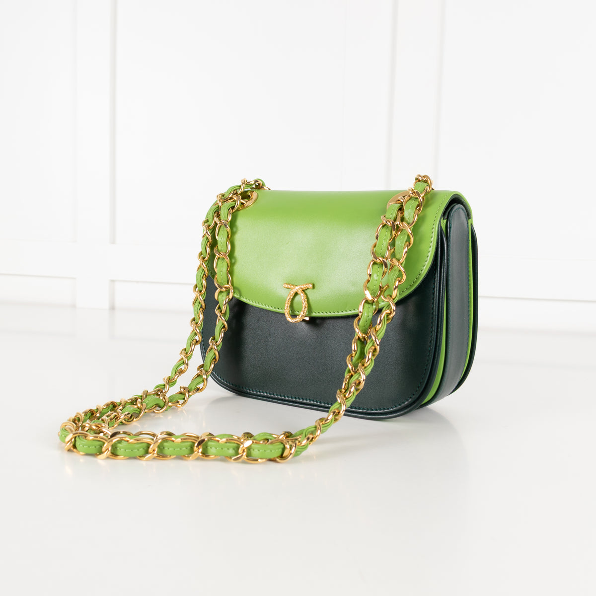 Launer London Forest Green Lime Green Gold Hardware Judi Bag