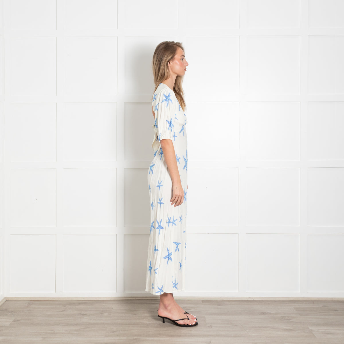 Rixo White Dress With Blue Sea Shells