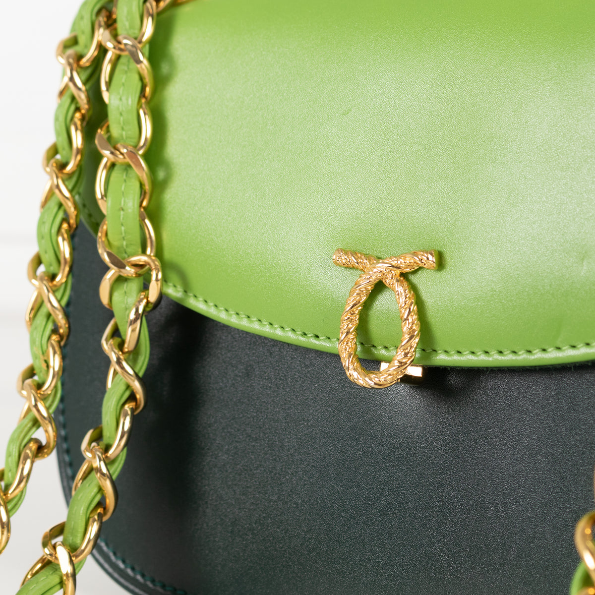 Launer London Forest Green Lime Green Gold Hardware Judi Bag