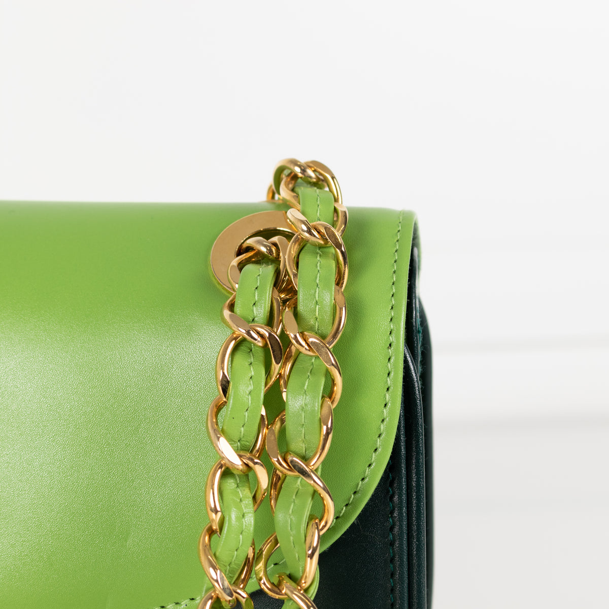 Launer London Forest Green Lime Green Gold Hardware Judi Bag