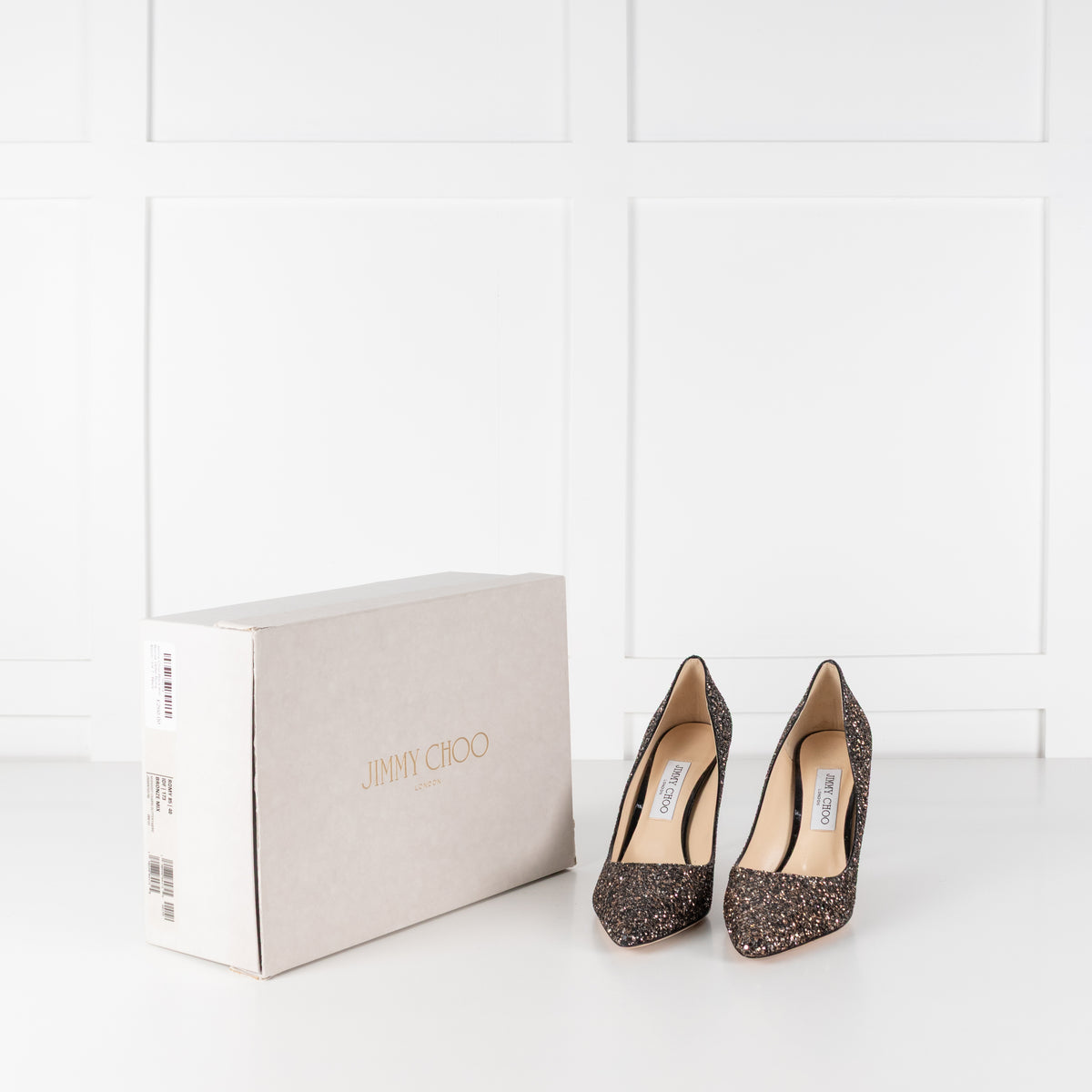 Jimmy Choo Black and Bronze Glitter Romy 85mm