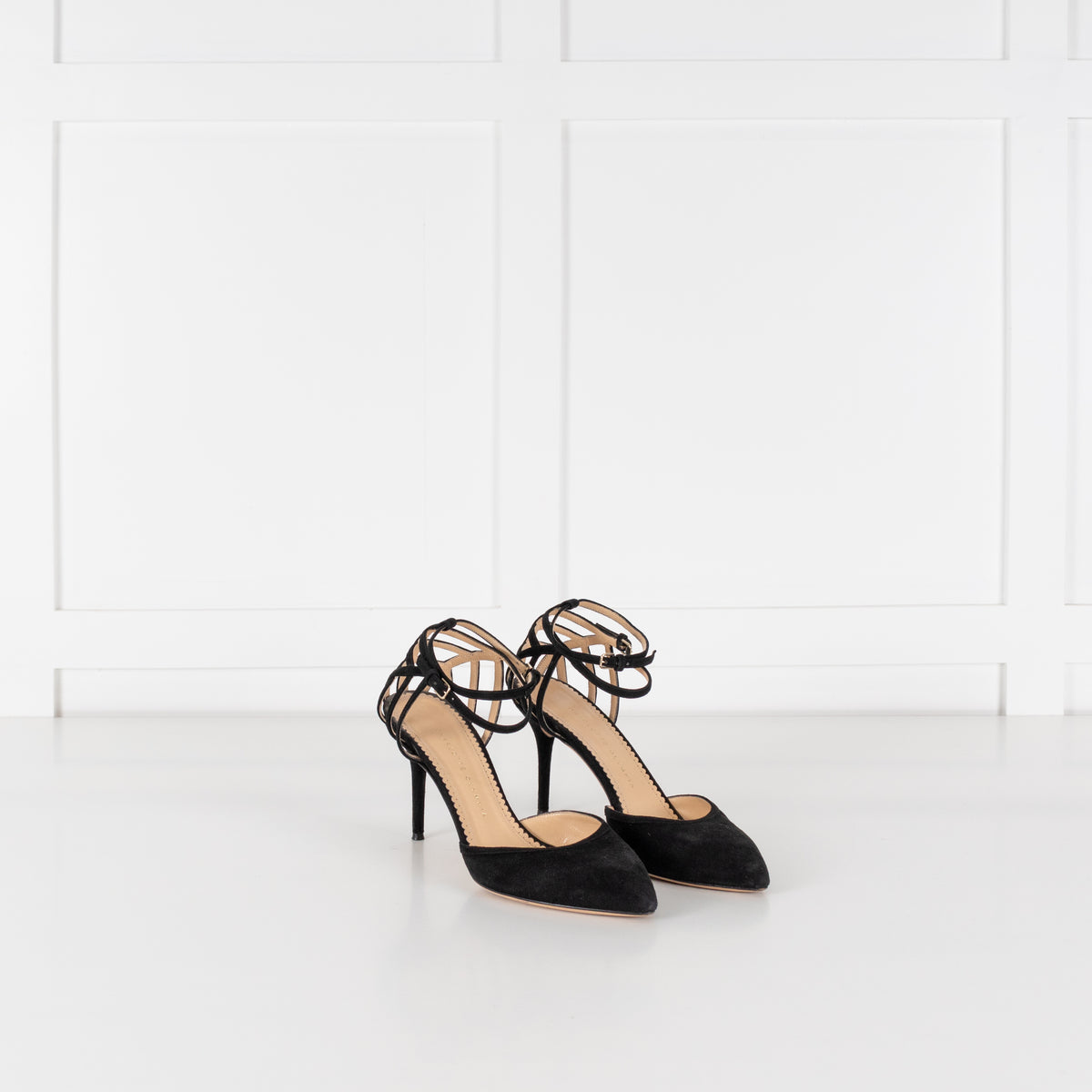 Charlotte Olympia Black Suede Accent D'Orsay Heeled Shoes