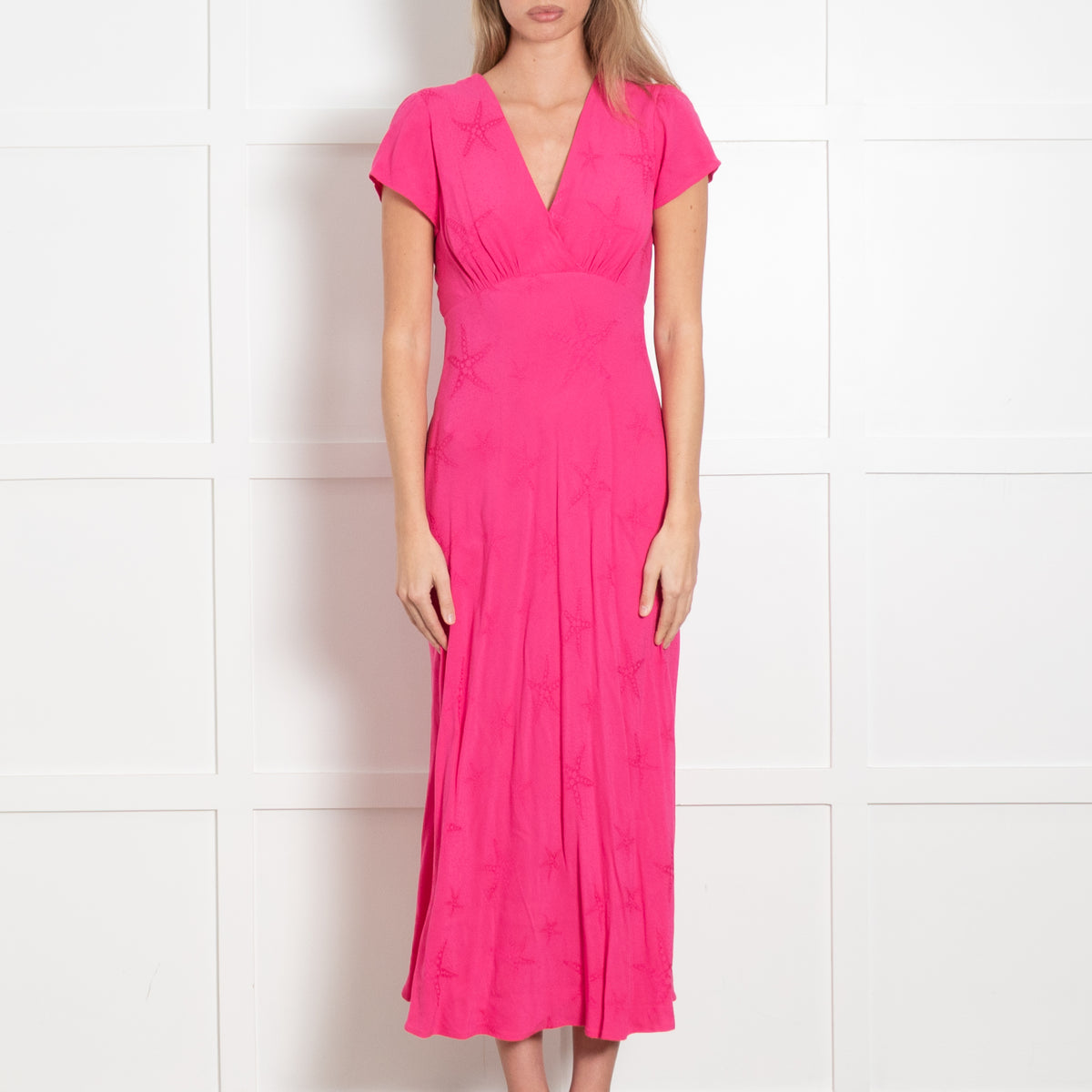 Rixo Pink Dress With Sea Shell Self Pattern Dress