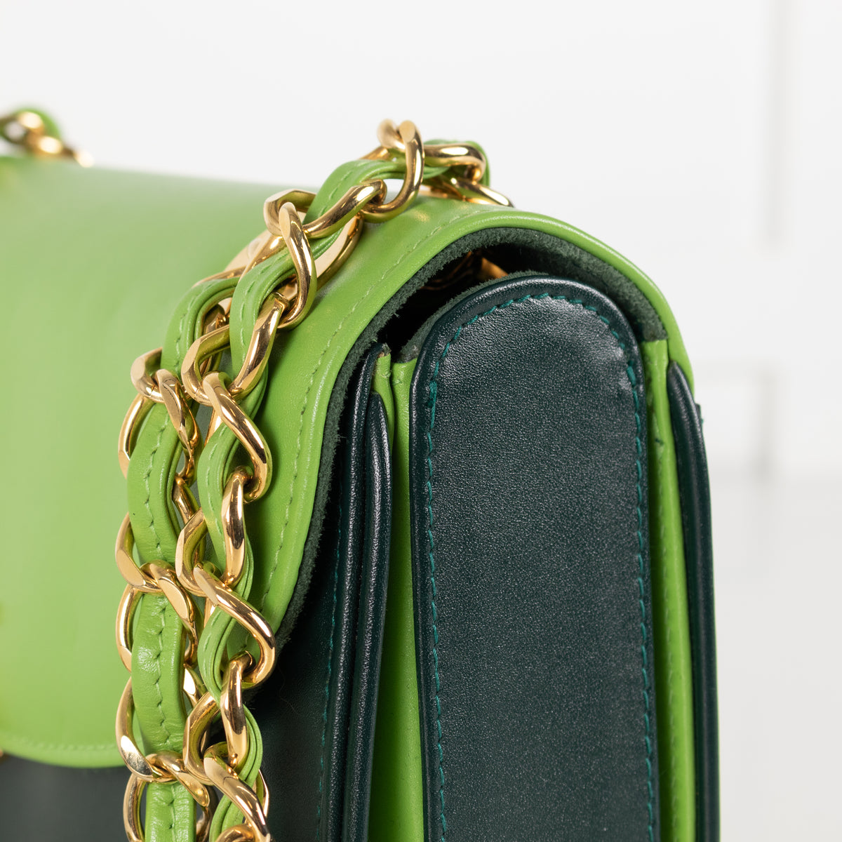 Launer London Forest Green Lime Green Gold Hardware Judi Bag