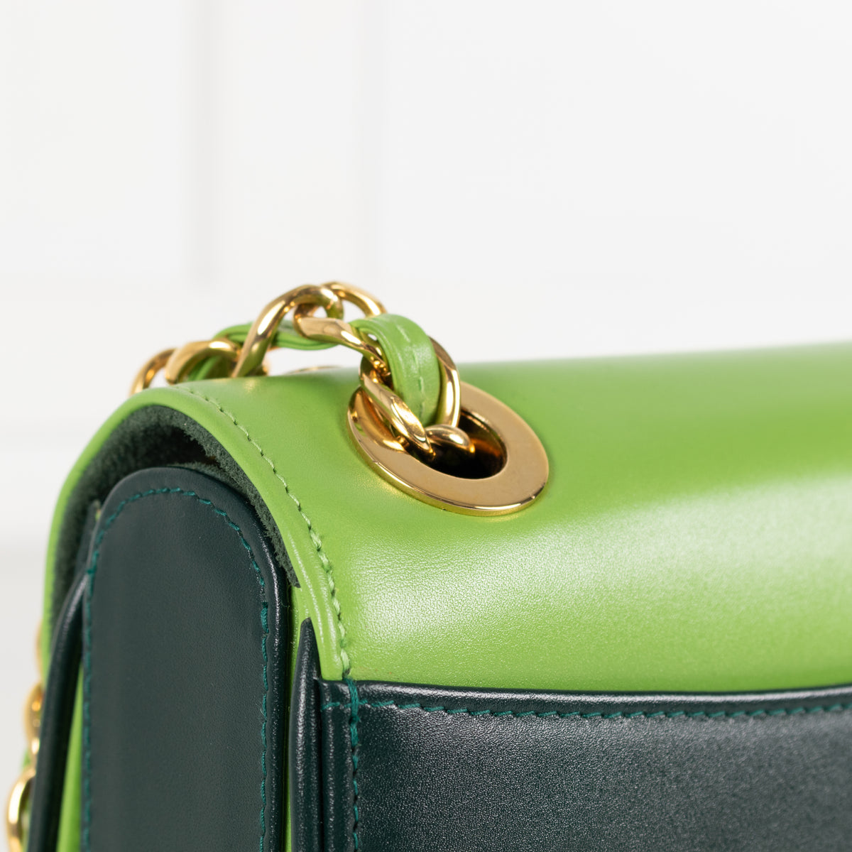 Launer London Forest Green Lime Green Gold Hardware Judi Bag