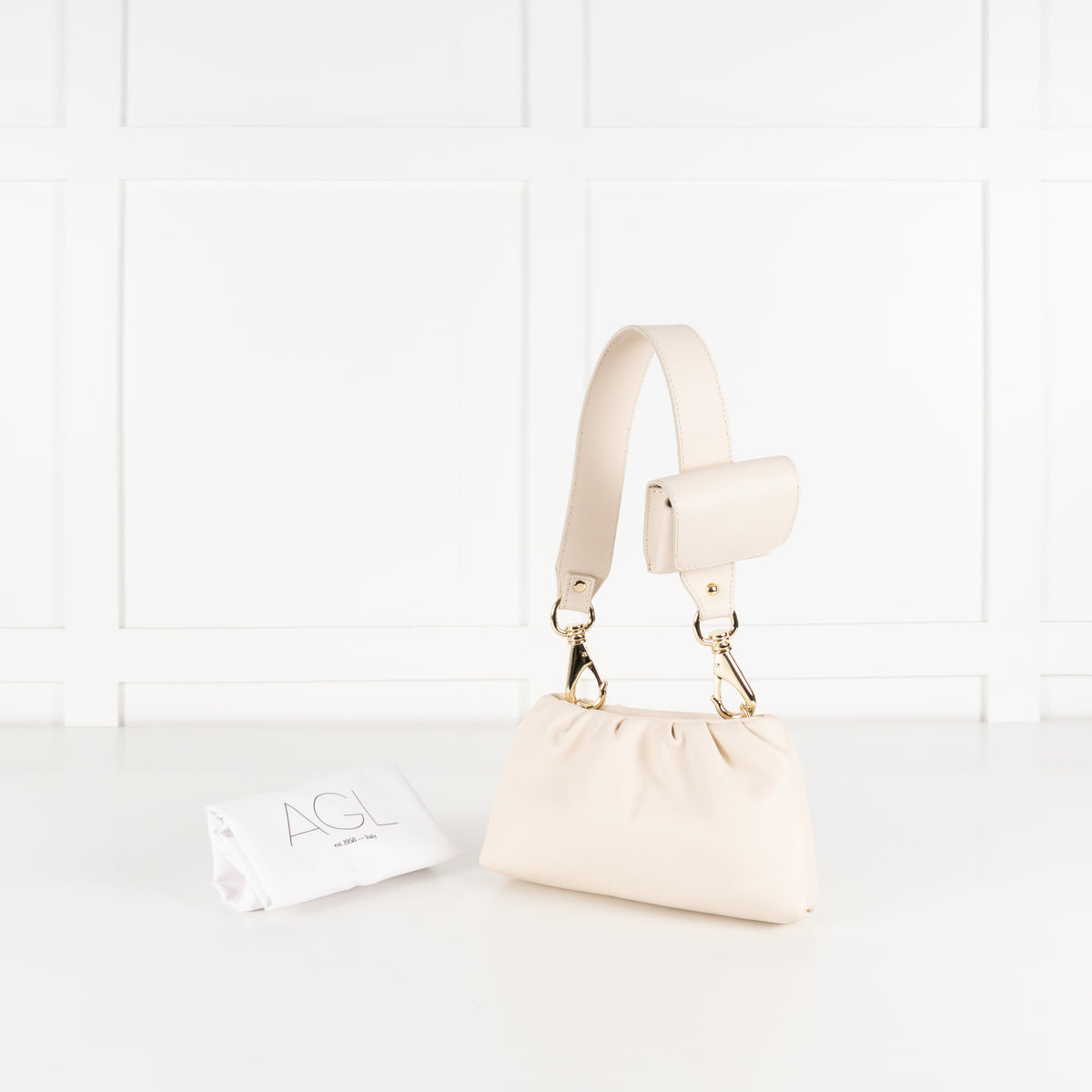 AGL Cream Mini Clutch With Shoulder Strap