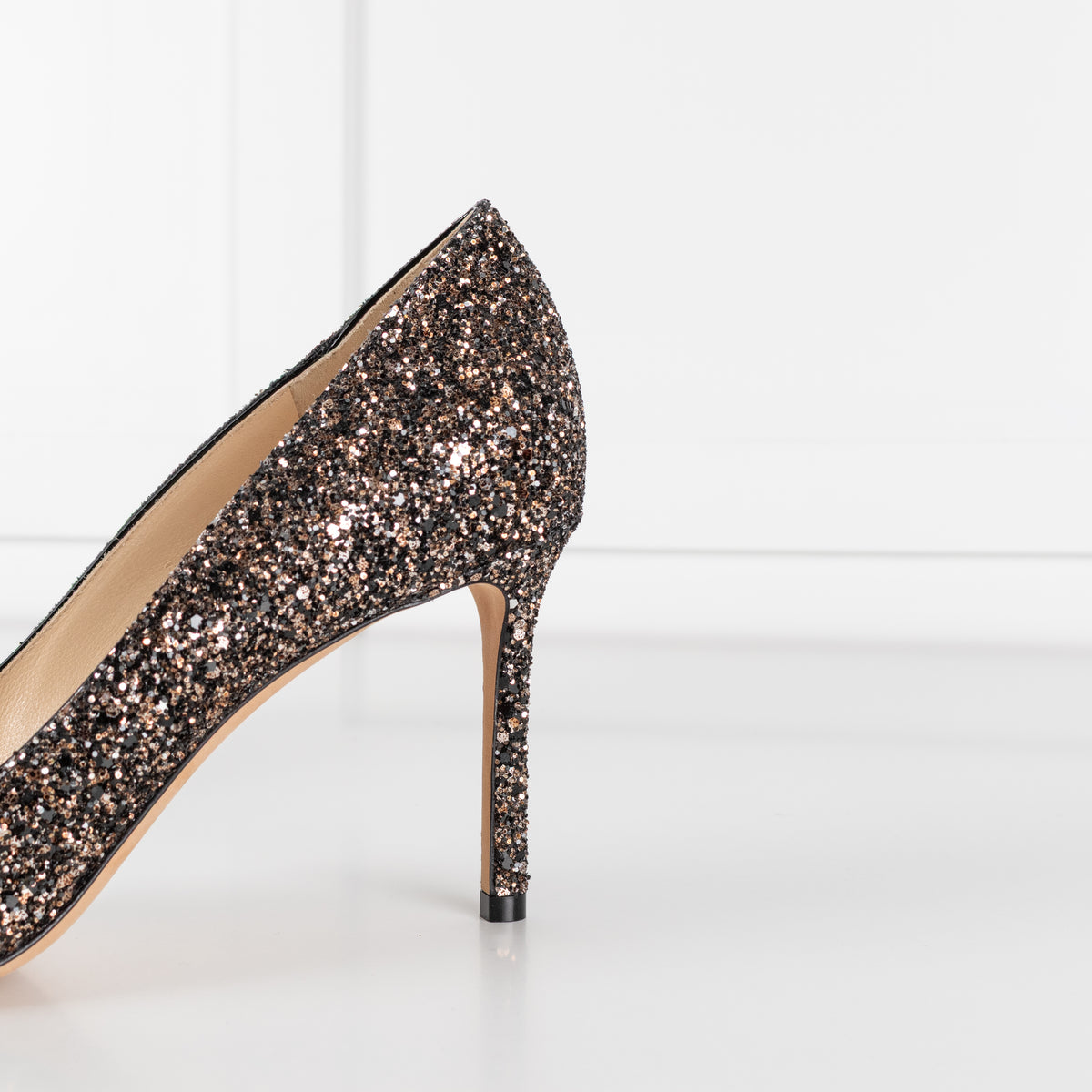 Jimmy Choo Black and Bronze Glitter Romy 85mm