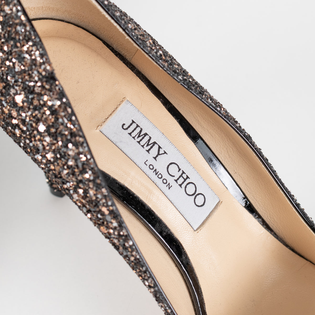 Jimmy Choo Black and Bronze Glitter Romy 85mm