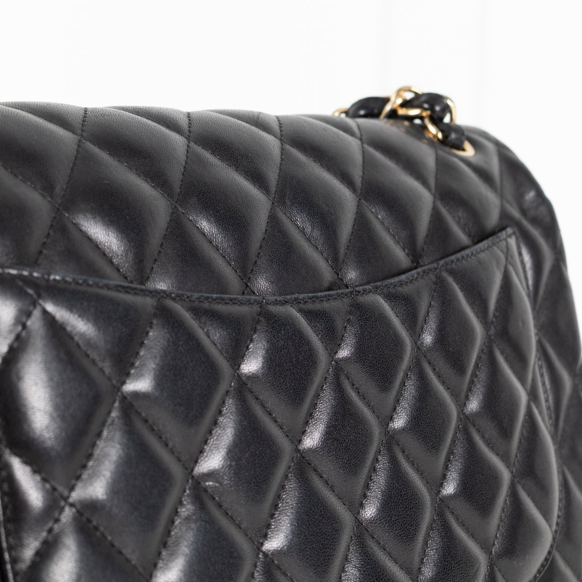 Chanel Black Lambskin Jumbo Matelasse Double Flap Double