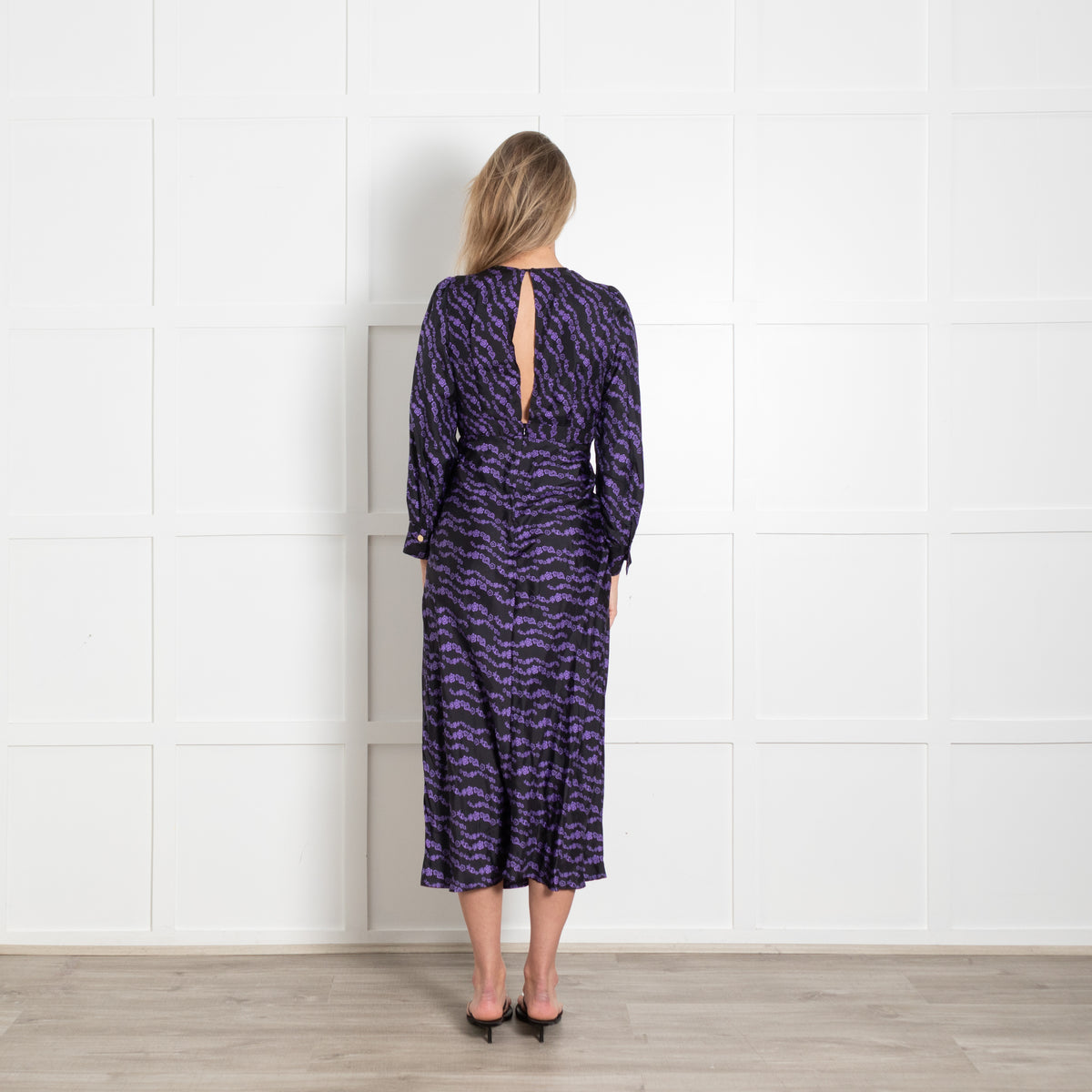 Sandro Black And Purple Dress With Gold Button Detail