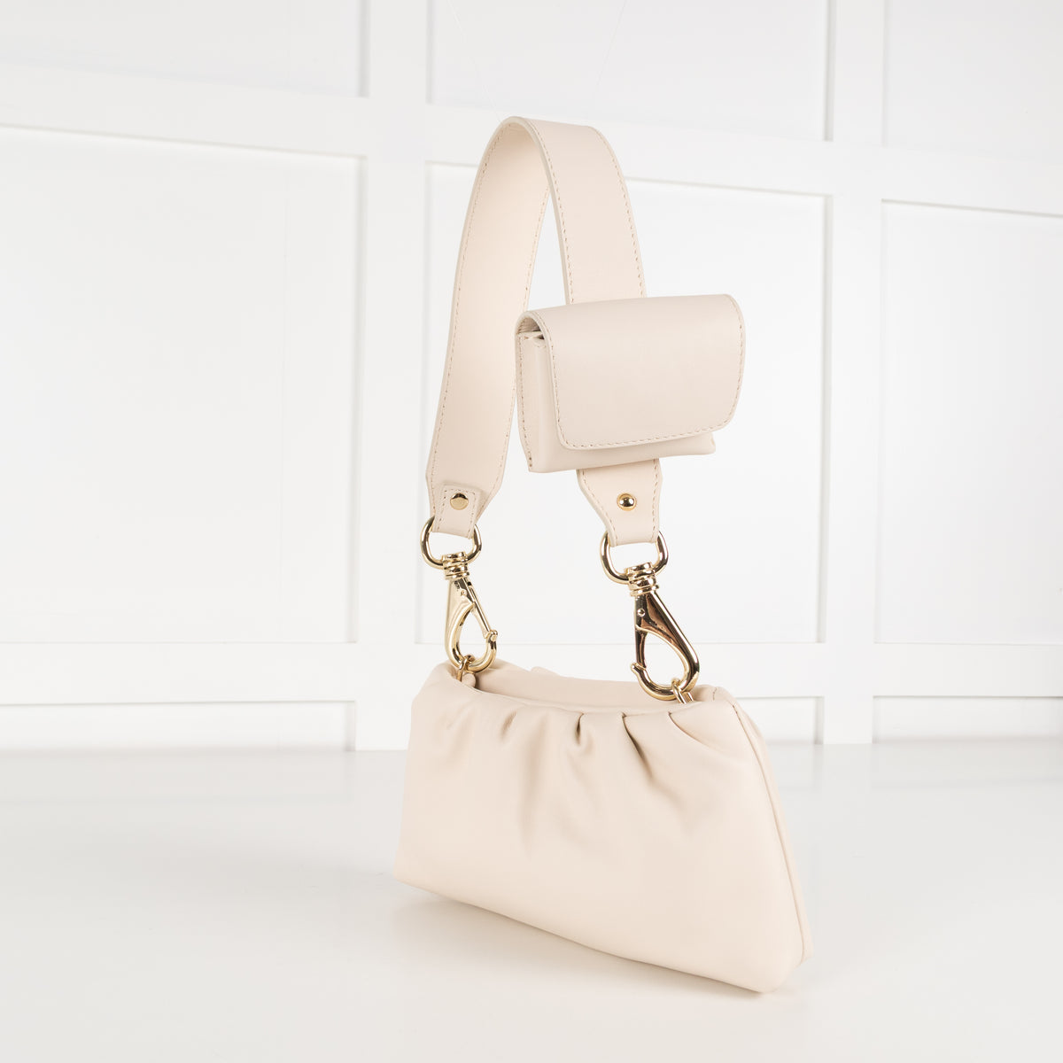 AGL Cream Mini Clutch With Shoulder Strap