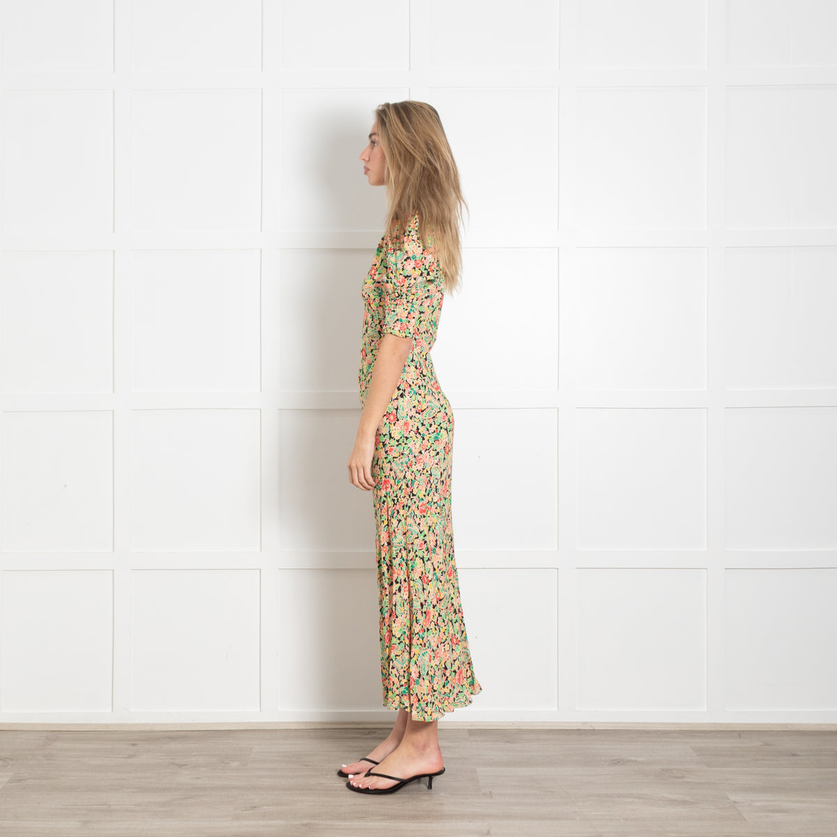 Rixo Yellow Black And Red Floral Pattern Dress