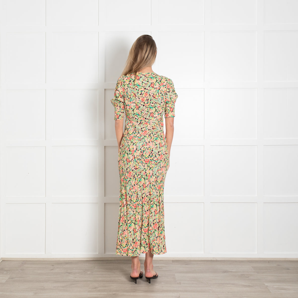 Rixo Yellow Black And Red Floral Pattern Dress