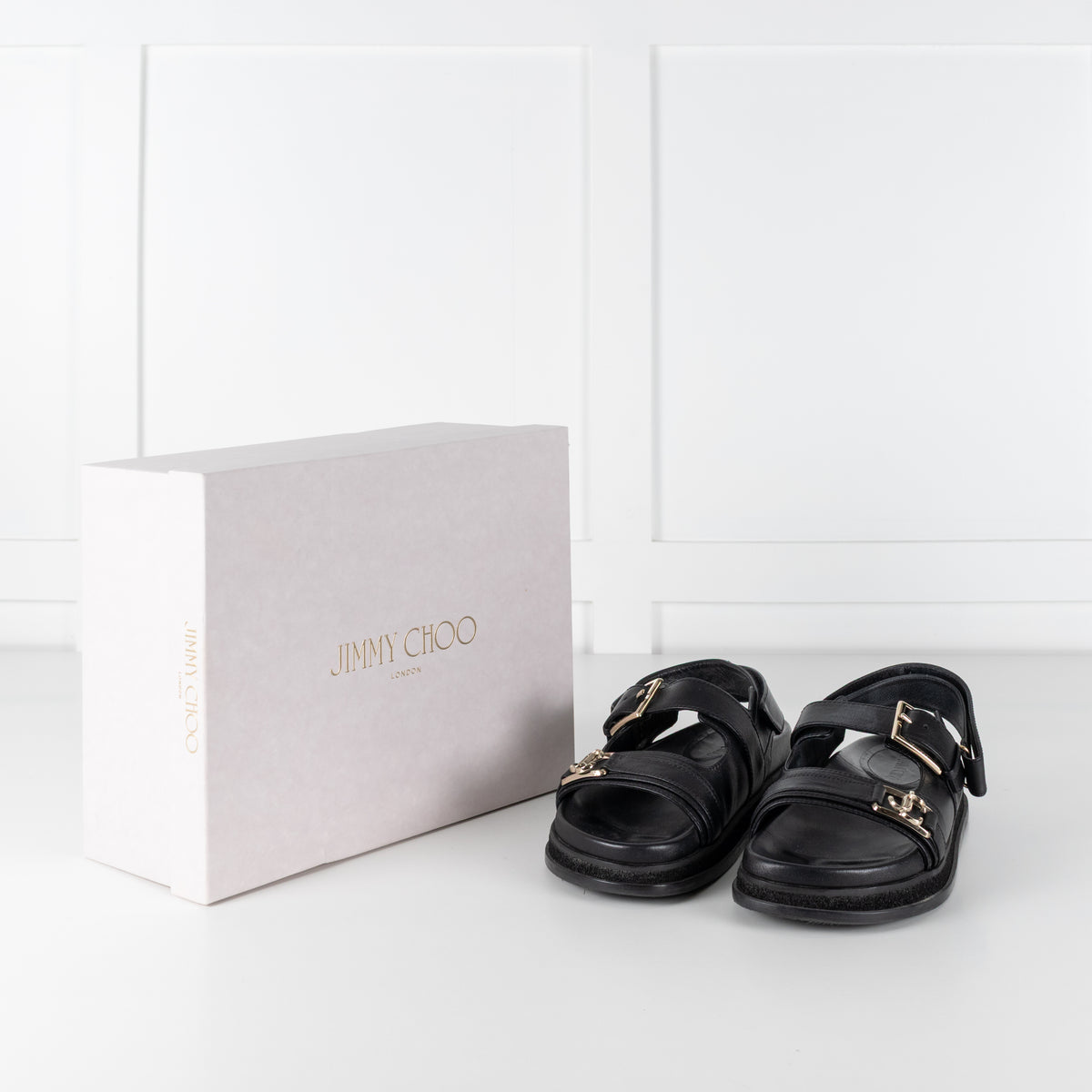 Jimmy Choo Black Leather Elyn Flat Sandal