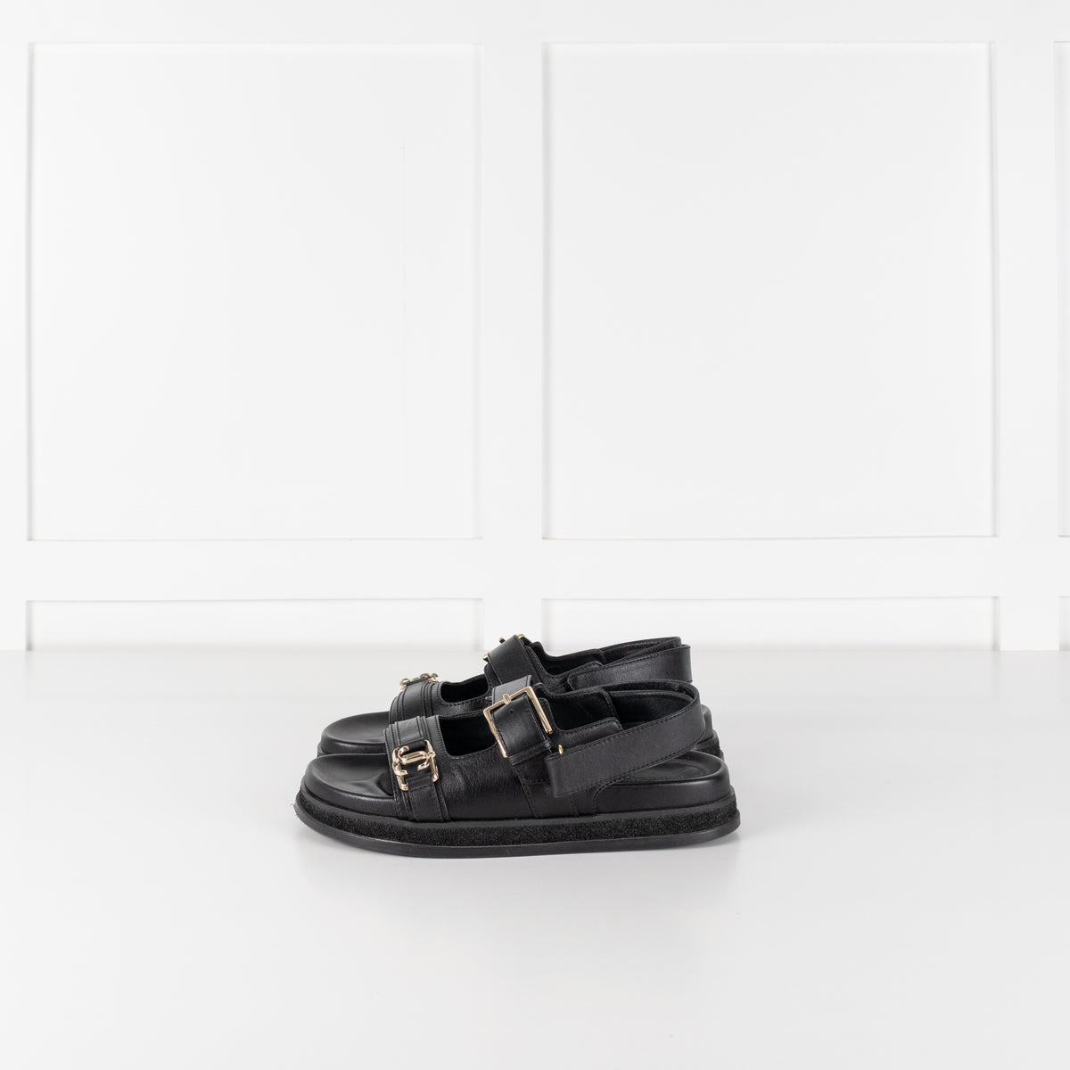 Jimmy Choo Black Leather Elyn Flat Sandal